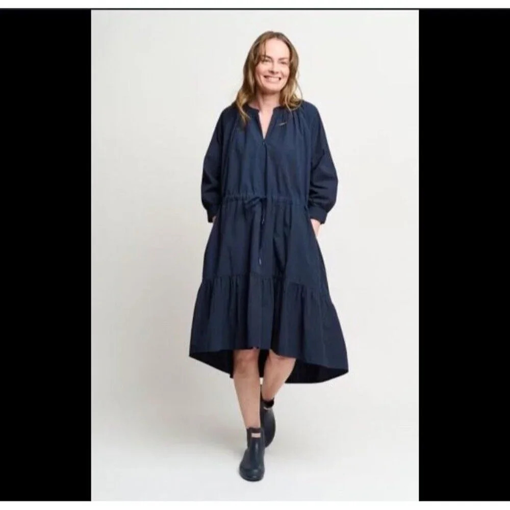 B. Copenhagen Navy Blue Dress Minimalist  Tie Waist High-Low‎ Contemporary